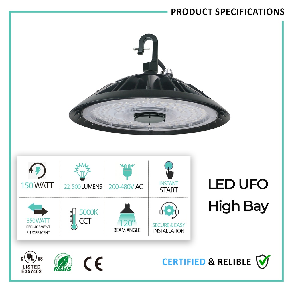 LED UFO High Bay Light - 200-480V AC (High Voltage) - 5000K