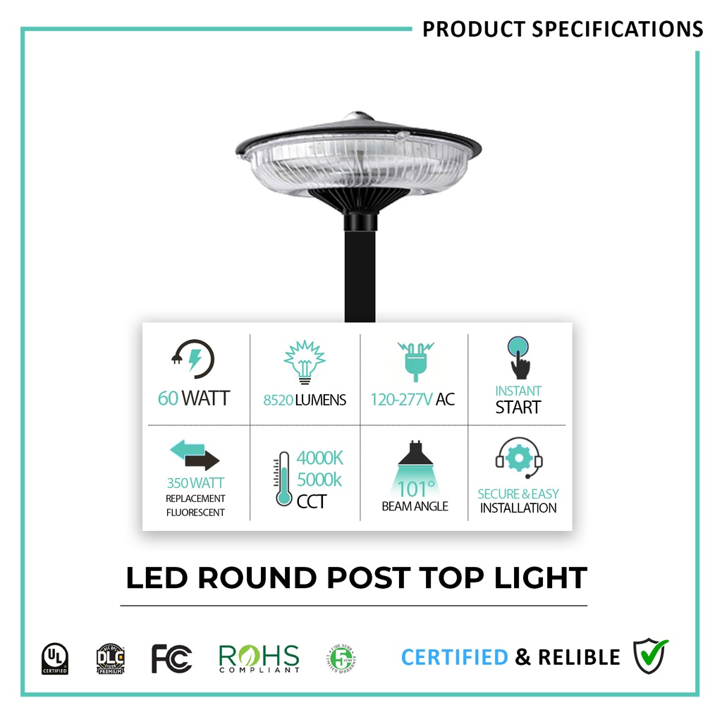 LED Round Post Top Light  AC120-277V(I2 Design)