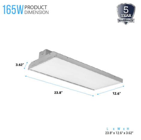 [VNS-H5-165WXDZ-50K] 2ft 165W Gen1 LED Linear High Bay Shop Light, 5000K, 21450LM, 100V-277V, Dimmable, UL, cUL &amp; Lighting Facts